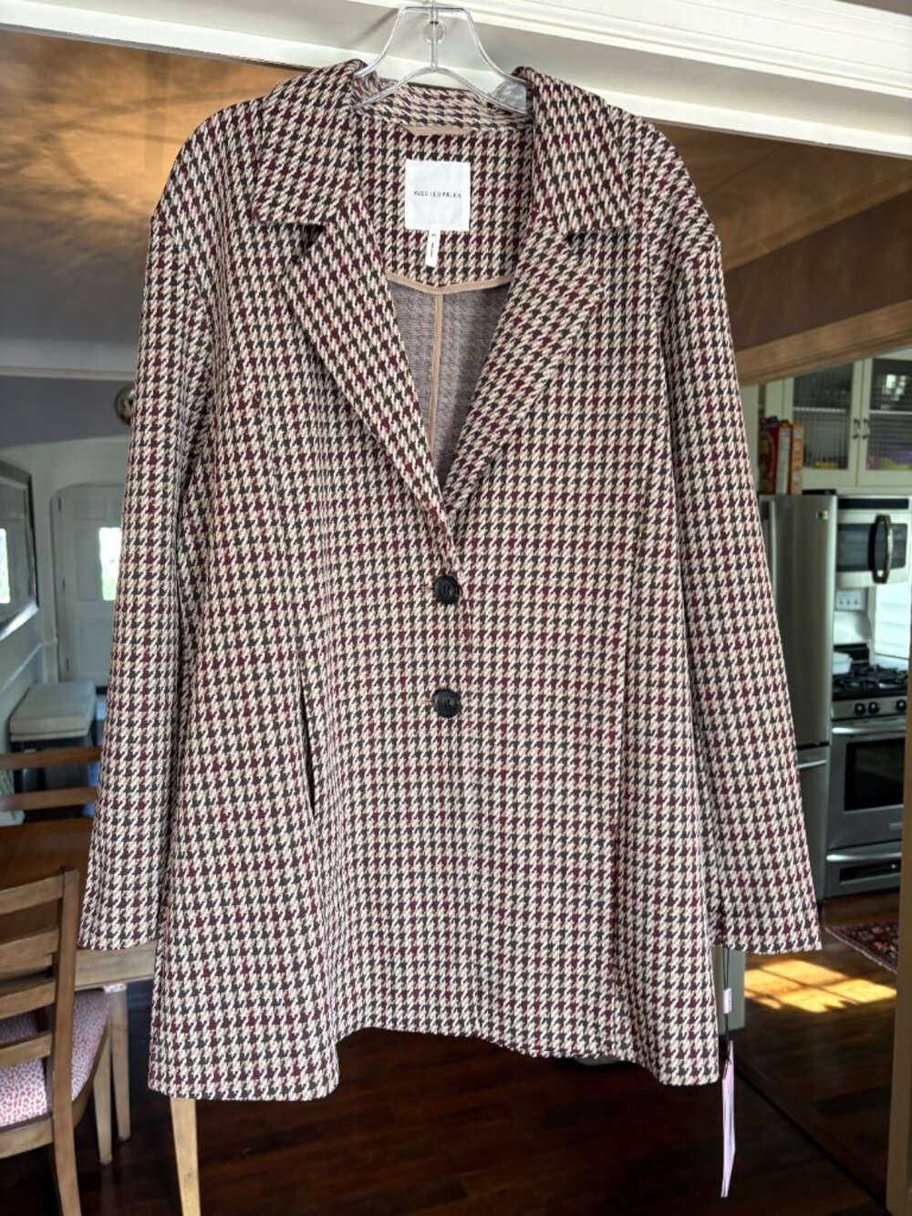 NWT Avec Les Filles Oversized Longline Houndstooth Plaid Blazer. Size XL - Picture 2 of 14